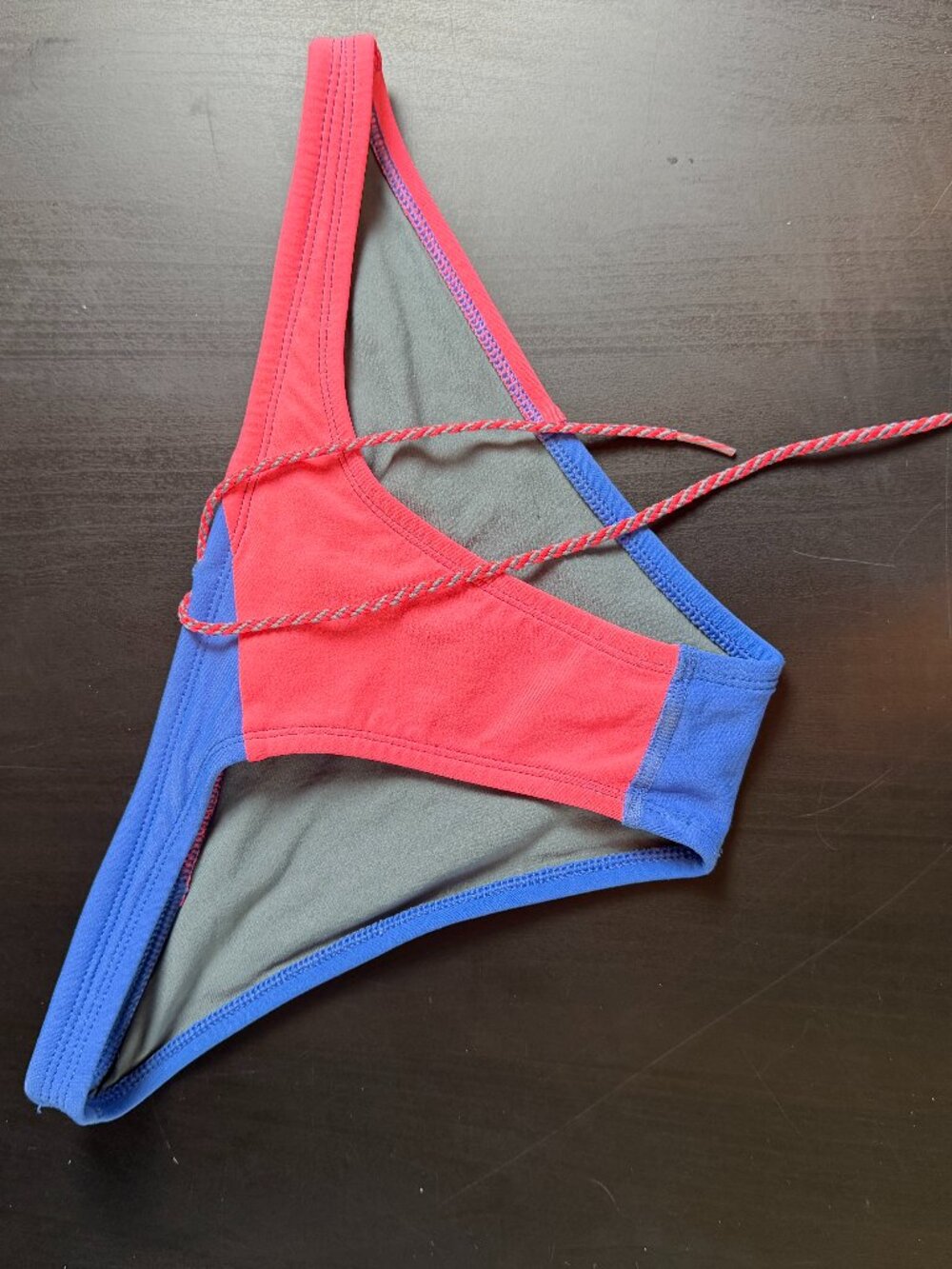 JOLYN Jo Lyn Colorblock Blue & Coral Drawstring Swim Bikini Bottoms Size Small